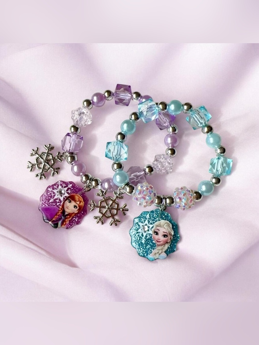 💜🆕💜Frozen-Themed Kids Snowflake Charm Bracelet Set in Purple & Blue